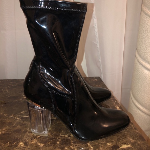 latex boots with clear heel